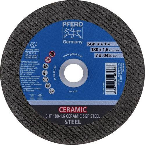 PFERD Trennscheibe EHT Ceramic SGP Steel gerade für Stahl, Farbe: Grau, Durchmesser: 180 mm, Dicke: 1,6 mm, Bohrung: 22,23 mm, 25 Stück - Bild 1
