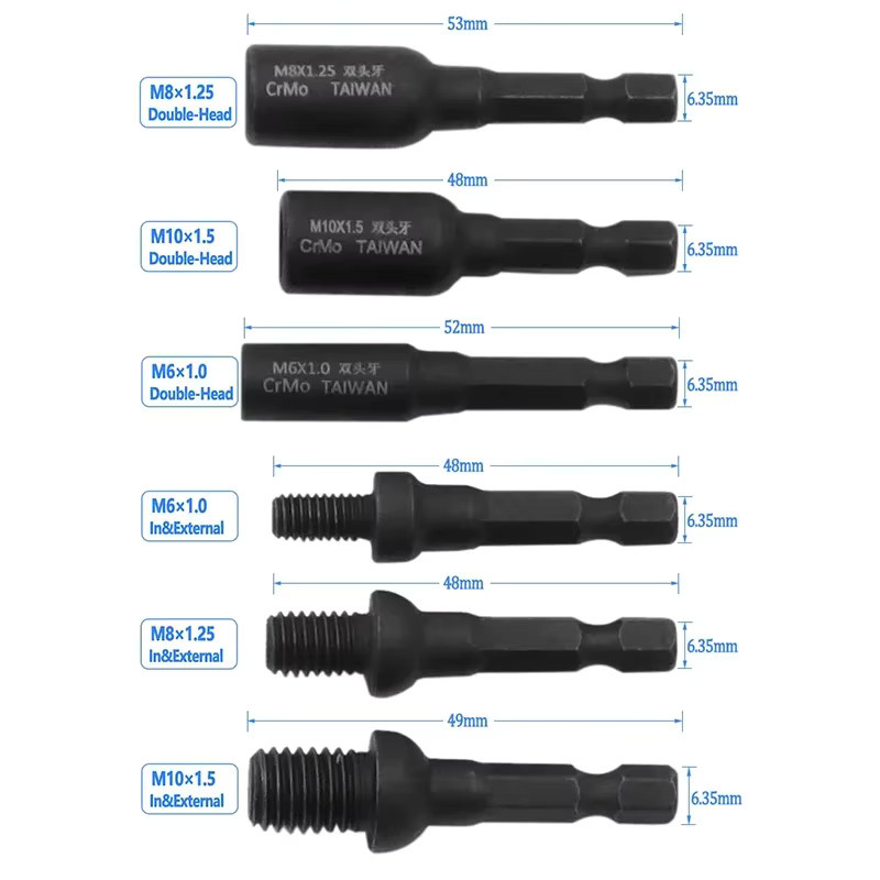 Sechskantschaft Vierkantantrieb Gewindebohrer Adapter für M6 M8 M10 1/4 in Schwarz - Bild 2
