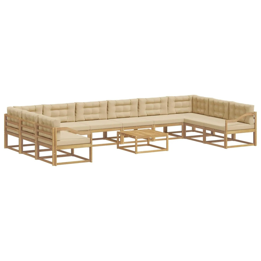 vidaXL Outdoor-Sofagarnitur in U-Form aus massivem Akazienholz mit 11 Kissen in Weiß und Beige - Bild 2