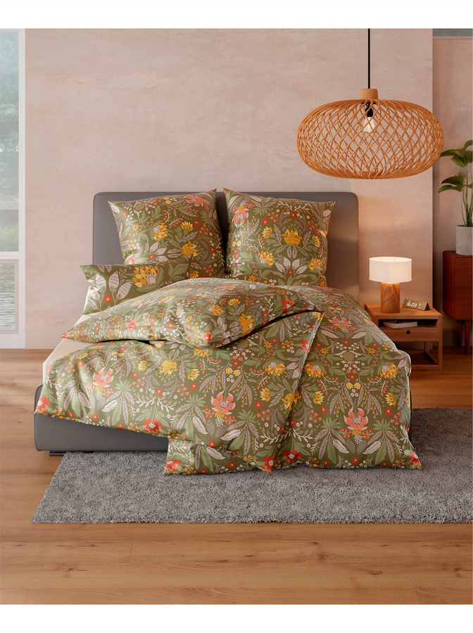 Wäschepur Bettwäsche aus Baumwolle mit floralem Naturdesign in Grün, B/H: 135 x 200 cm - Bild 1