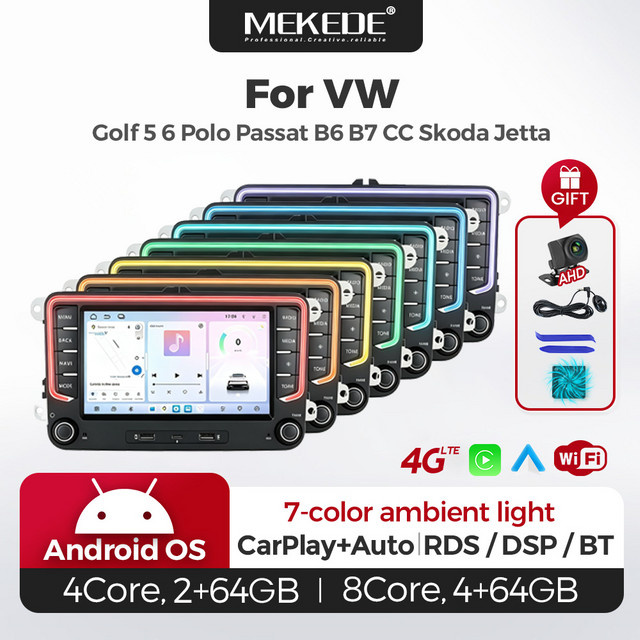 MEKEDE 7-Zoll Autoradio mit GPS, Wireless Carplay und Android Auto für VW Volkswagen Skoda, Farbe: Schwarz - Bild 1