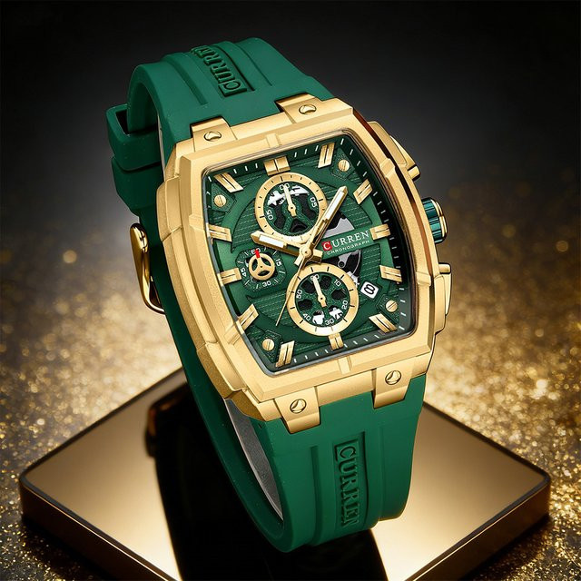 CURREN Chronograph, Quarz-Armbanduhr, Silikonarmband, Gold, Herren - Bild 1