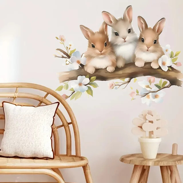 BRUP Wandtattoo Aquarell Blume und Cartoon Kaninchen für Kinderzimmer und Babyzimmer, mehrfarbig - Bild 1