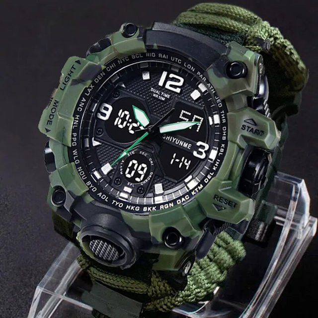 Shiyunme Digitaluhr, Quarz, Kompass, Thermometer, Textil/NATO, Herren, Schwarz - Bild 1