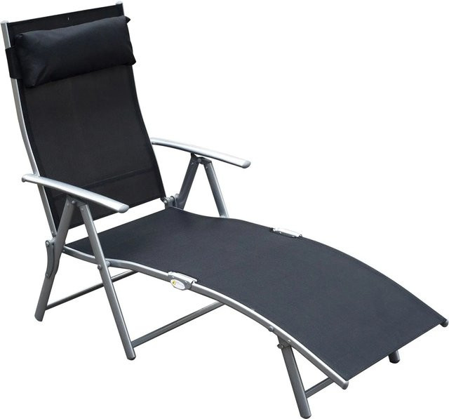 Furnicato Sonnenliege klappbar mit Kissen aus Textilene und Metall, 7-fach verstellbar, Schwarz, B/H/L: 65,0 x 100,5 x 165,0 cm - Bild 1