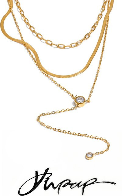 Yhpup Halskette Edelstahl, Gold, Zirkonia, Unisex - Bild 1