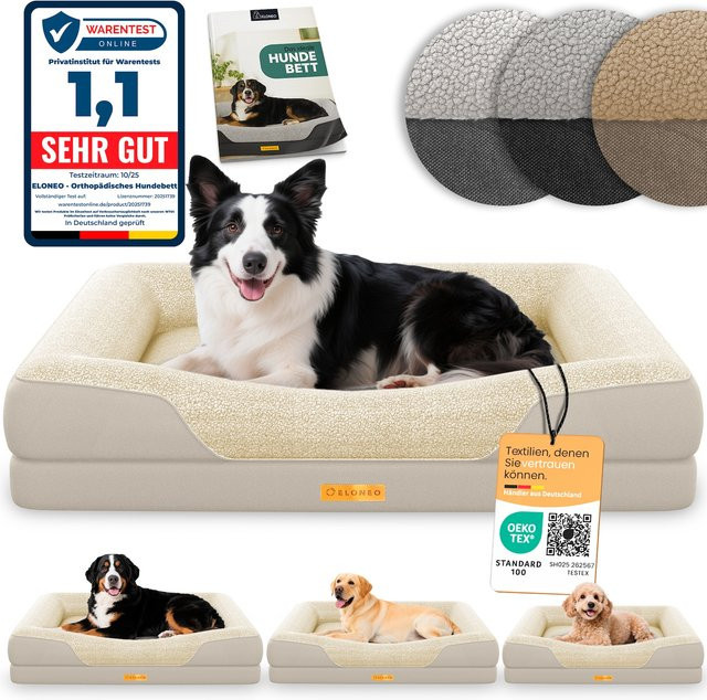 ELONEO Orthopädisches Hundebett mit Orthopädischem Schaumstoff, Beige, Größe M - Bild 1