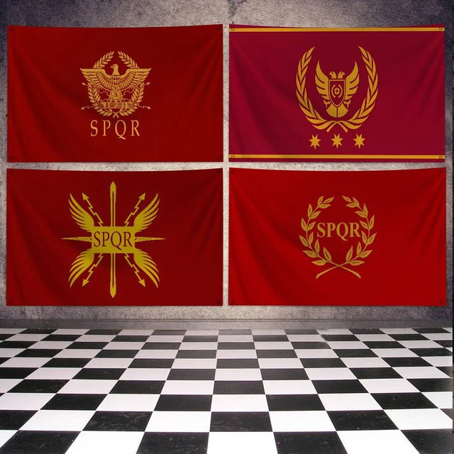 R-Roman E-Empire Flagge als dekoratives Banner in Rot, Rechteckig, B/H: 70 x 50 cm - Bild 1
