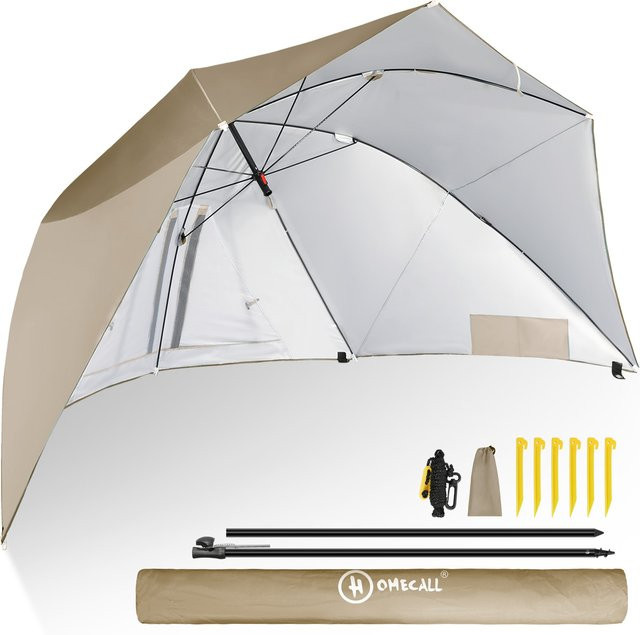 HOMECALL Strandmuschel mit Umbrella-System, UV-Schutz 50+, für 2-3 Personen, Khaki/Beige, B/T/H: 270 x 150 x 126 cm - Bild 1