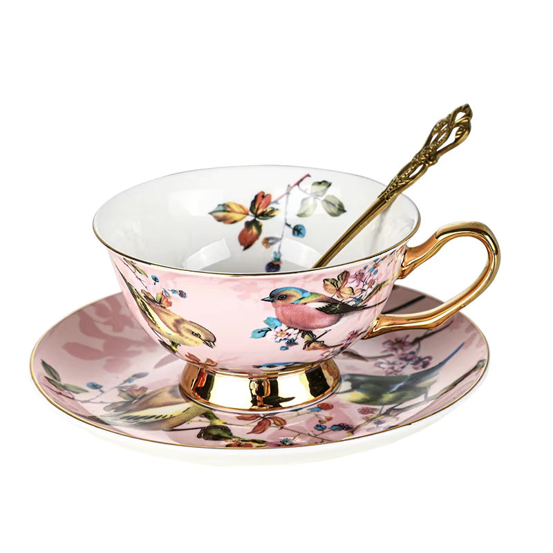 XMSJ Kaffeetassen- und Teller-Set aus Knochenporzellan mit floralem Design für den Nachmittagstee - Bild 3