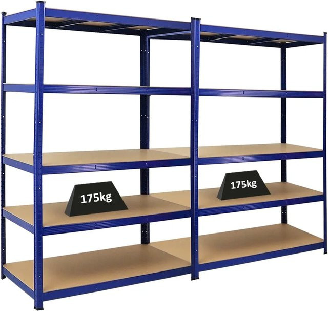 2er Set PROREGAL Taurus Schwerlastregal aus Metall und MDF-Holz, Blau, H x B x T: 180 x 120 x 60 cm - Bild 1
