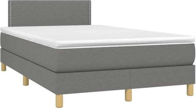 vidaXL Boxspringbett mit Matratze und LED-Unterbettbeleuchtung in Dunkelgrau, Hybrid-Bett mit USB-Ladeport und Taschenfederkern, B/T: 120 x 190 cm - Bild 1