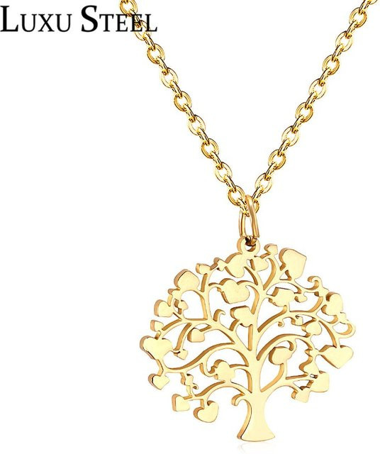 LUXUSTEEL Halskette Edelstahl, Gold, Baum Anhänger, Damen - Bild 1