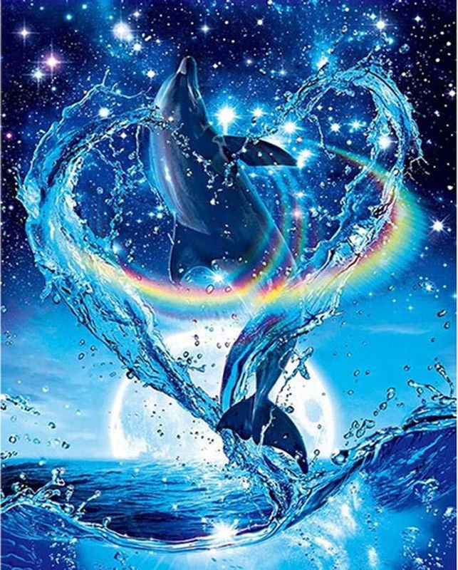 FIYO Diamond Painting Set mit Regenbogen-Delfin und Landschaft, mehrfarbig und blau, B/H: 20 x 30 cm - Bild 1