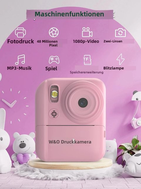 W&O Kinderkamera mit Sofortdruck, Sofortbildkamera, Pink, mit 32G SD-Karte - Bild 1