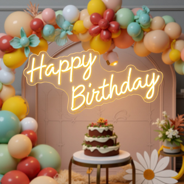 Alles Gute zum Geburtstag LED Neonschild zur Wanddekoration für Party, Taufe oder Bar in Weiß - Bild 1