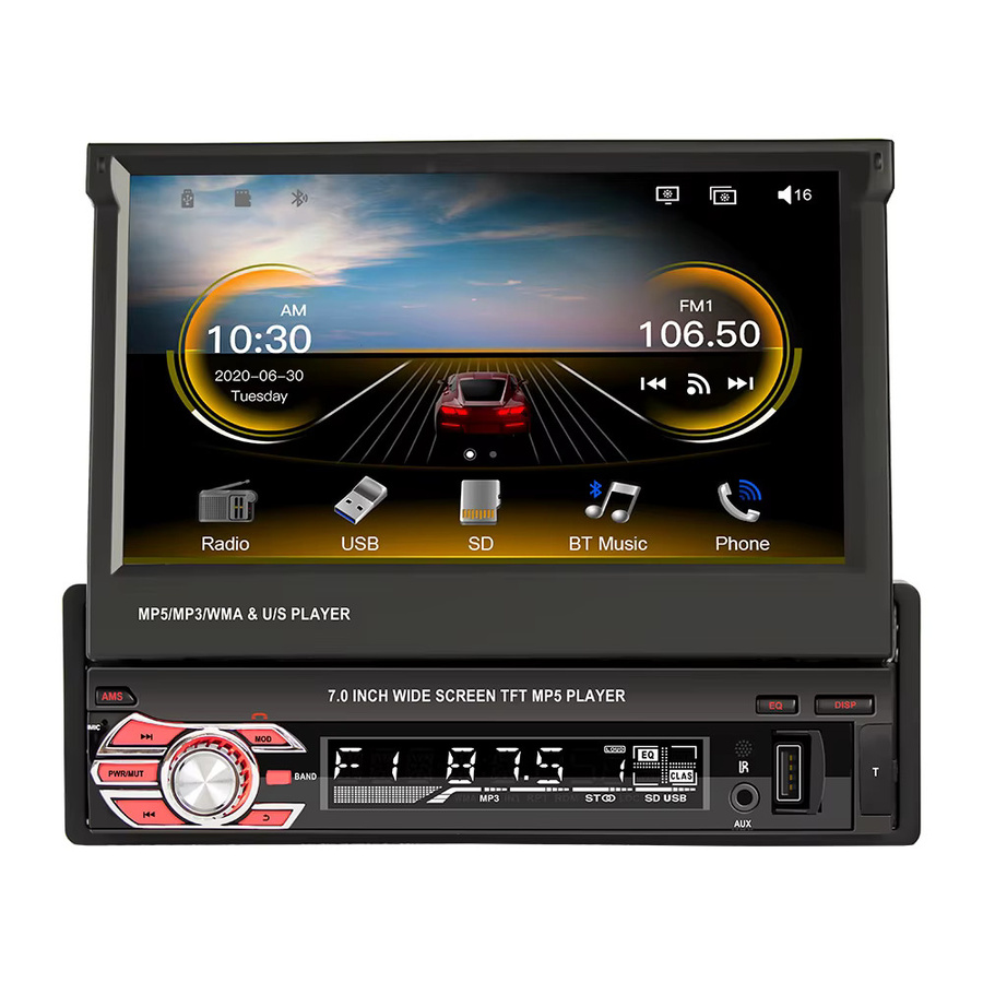 ESSGOO Single DIN 7 Zoll Auto Stereo Radio mit Flip Out HD Touchscreen, CarPlay, Android Auto, Bluetooth, USB und AUX in Schwarz - Bild 6