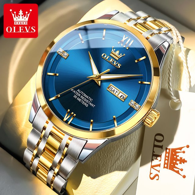OLEVS Armbanduhr Automatik, Edelstahl, Herren, Dual Kalender, Wasserdicht - Bild 1