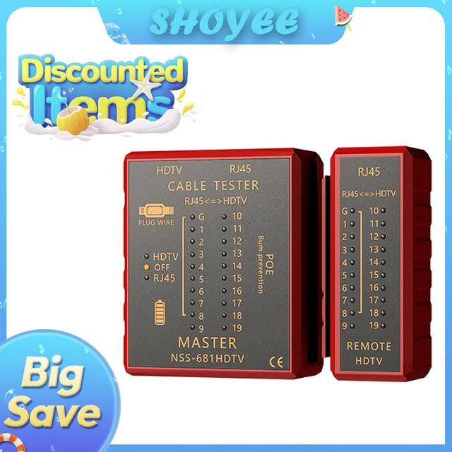 SHOYEE Multifunktionaler Netzwerkkabeltester mit HDMI-Kompatibilität für RJ45 8P8C LAN POE und RJ11 Telefonleitung in Rot - Bild 1