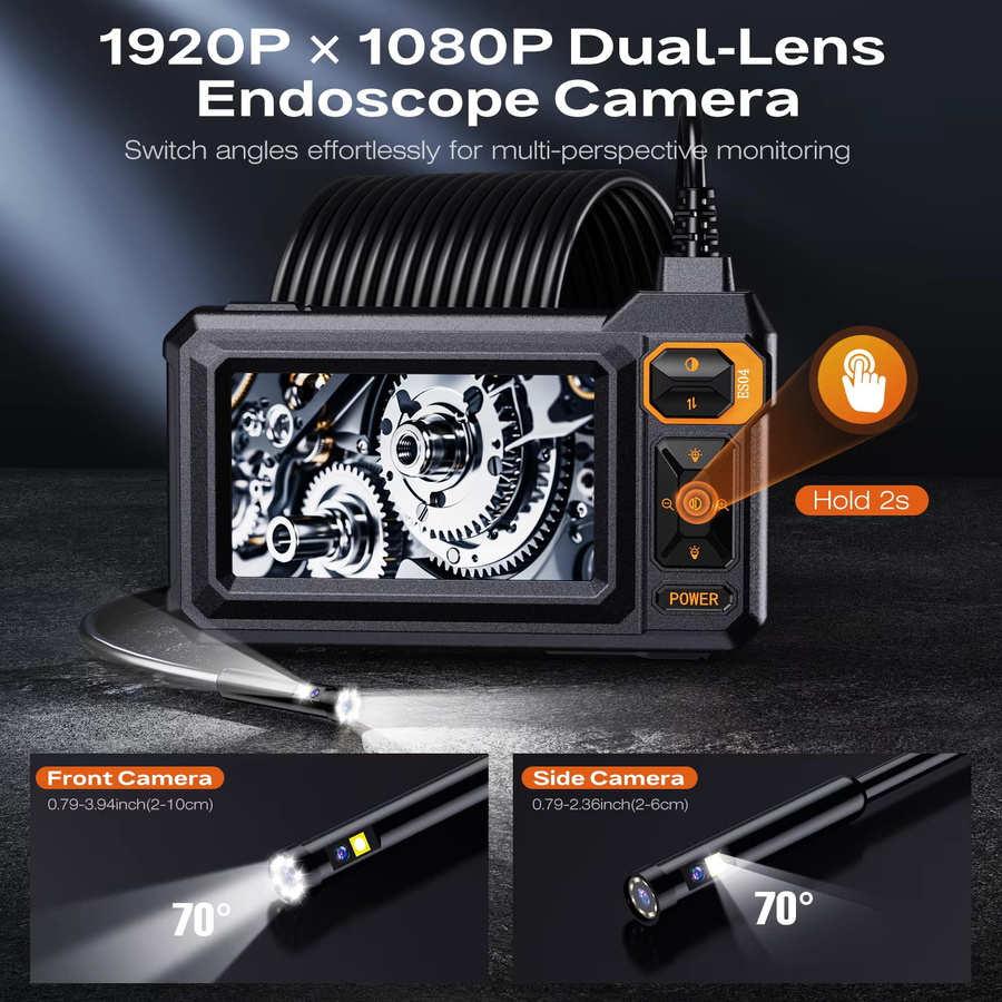 Aikokkl Endoskop mit zwei Linsen und 4,3 Zoll IPS Display, 1920P HD Inspektionskamera, IP67 wasserdicht, 7,9 mm Durchmesser, 5 m halbstarres Schlangenkabel, Schwarz - Bild 2