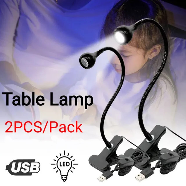 Gyarfas 2er-Pack LED-Clip-Tischlampen in Schwarz mit USB-Anschluss und 360 Grad flexibler Halterung für Leselicht - Bild 1