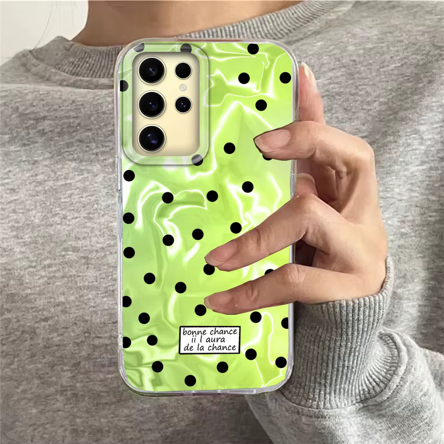 Handyhülle FunYudas mit schwarzer kreisförmiger Punkt-Wasser-Textur für Samsung Galaxy S24 S23 S25 S22 S21 S20 FE Ultra Plus Edge aus TPU in Schwarz und Grün - Bild 2