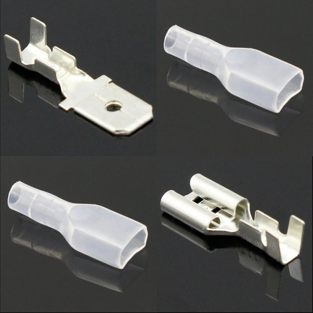 ELECAPITAL Crimp Terminal Stecker Set Silber, 100 Sets mit 6,3mm Weiblichen und Männlichen Steckern für Auto Lautsprecher und elektrische Drähte - Bild 1