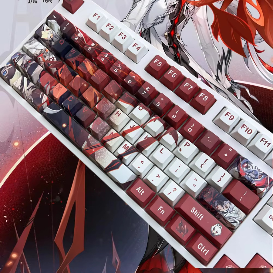 Genshin Impact Arlecchino Theme Tastenkappen Set aus PBT mit Dye-Sub-Verfahren im Kirschprofil für mechanische Tastaturen, Mehrfarbig - Bild 4