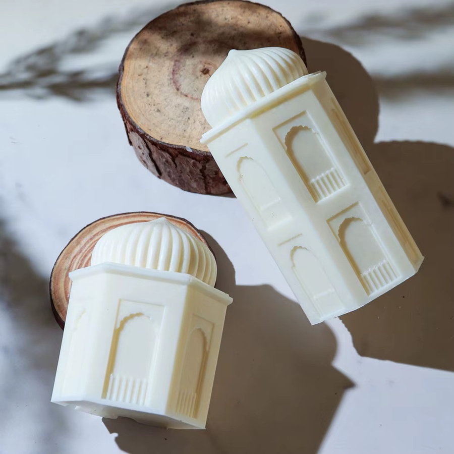 Silikonform für DIY Ramadan Kerzen in geometrischer Burg-Optik zur Herstellung von Gips- oder Sojawachs-Laternen für die orientalische Dekoration - Bild 2