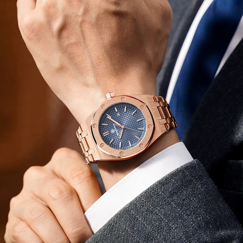 PAAZOMU Armbanduhr Quarz, Edelstahl, Schwarz, Roségold, Herren - Bild 2