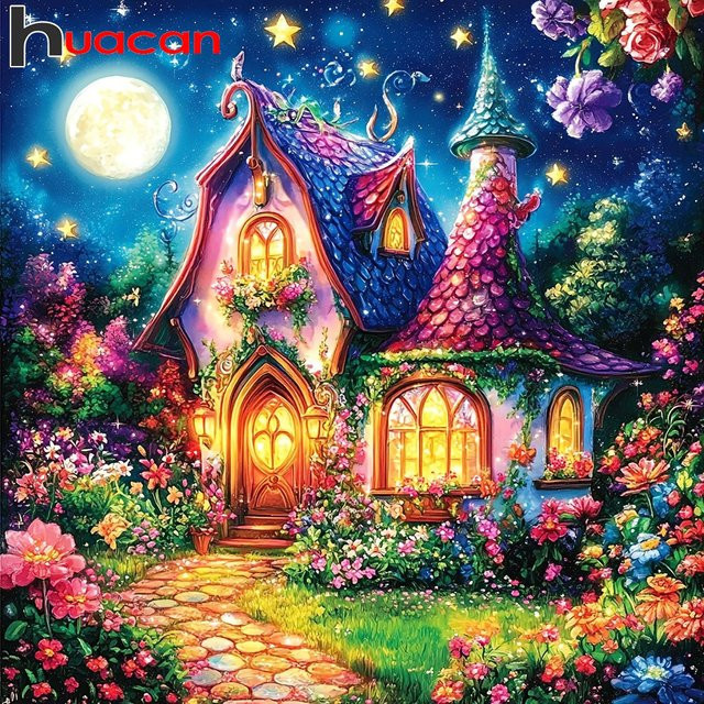 Huacan Diamant-Malset Mondhaus Garten Landschaft als Diamant-Mosaik in Multicolour, B/H: 20 x 20 cm - Bild 1
