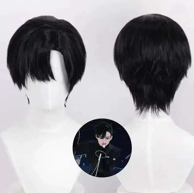WHIMSICAL W Schwarze kurze synthetische Cosplay Perücke, Hitzebeständig - Bild 1
