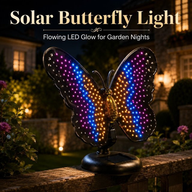 Solar-Schmetterlingslampe für den Außenbereich mit 210 RGB LEDs in Multicolour, schwarze Solar-Landschaftsleuchte zur Dekoration von Garten, Terrasse und Zaun - Bild 1