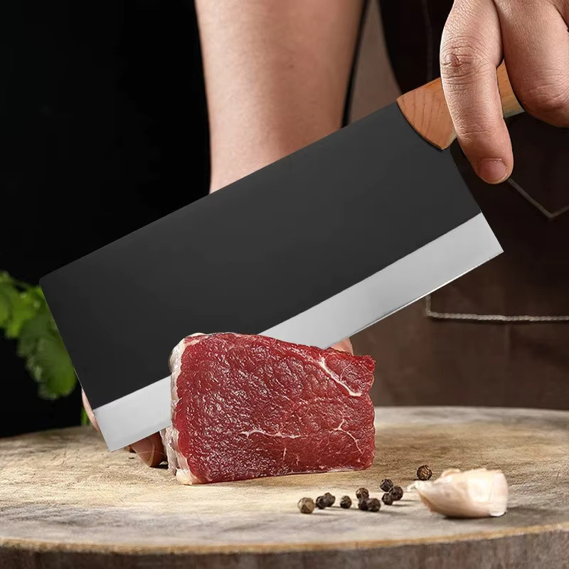 GuanQi Geschmiedetes Hackmesser mit Holzgriff für Fleisch und Geflügel, Breite: 8,5 cm, Höhe: 20,32 cm - Bild 3