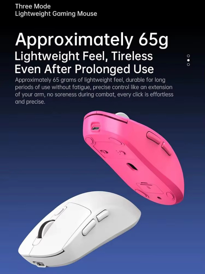 KEBIDUMEI Tri-Mode Bluetooth-Maus in Weiß mit 800–8000 DPI, kabellose und kabelgebundene Gaming-Maus, wiederaufladbar und leise für deinen Laptop - Bild 7