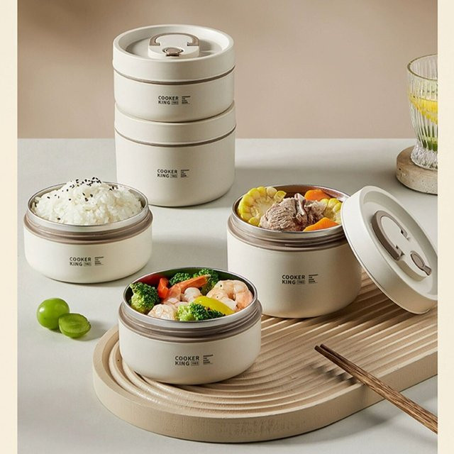 COOKER KING Lunchbox-Set aus Edelstahl in Silber, 3-5 Teile, auslaufsicher, isoliert und mikrowellengeeignet inklusive Thermotasche - Bild 1