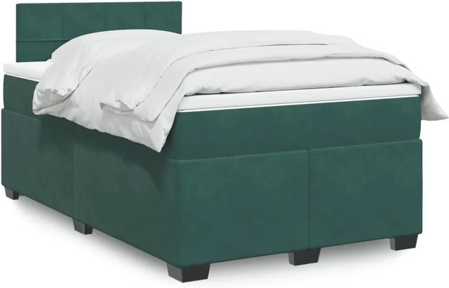 vidaXL Boxspringbett mit Matratze Dunkelgrün aus Samt mit USB-Ladeport und Unterbettbeleuchtung B/T: 120 x 200 cm - Bild 1