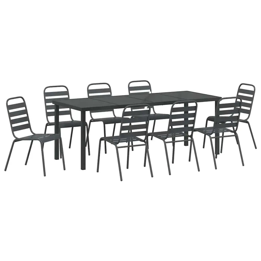 vidaXL Garten Essgruppe 9-teilig im Industrie-Stil aus Stahl und Glas in Dunkelgrau und Schwarz - Bild 2