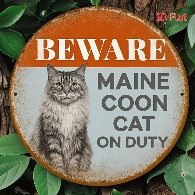 Potdemiel Wanddekoration Metallschild BEWARE MAIN ECOON CAT ON DUTY Vintage, B/H: 20 x 20 cm, Mehrfarbig - Bild 1