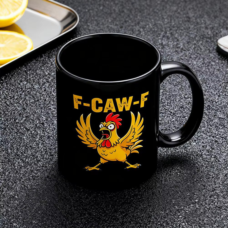 Lustige Keramiktasse KITPIPI F-Caw-F Huhn in Schwarz für Damen und Herren - Bild 5