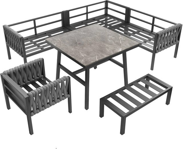 okwish Gartenmöbelset aus Seil und verzinktem Eisen in Grau und Beige mit modernem Design - Bild 1