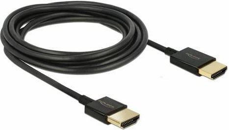 Delock HDMI Anschlusskabel mit Ethernet/LAN, 4K UHD, vergoldete Steckkontakte, Schwarz, Länge: 0,25 m - Bild 1