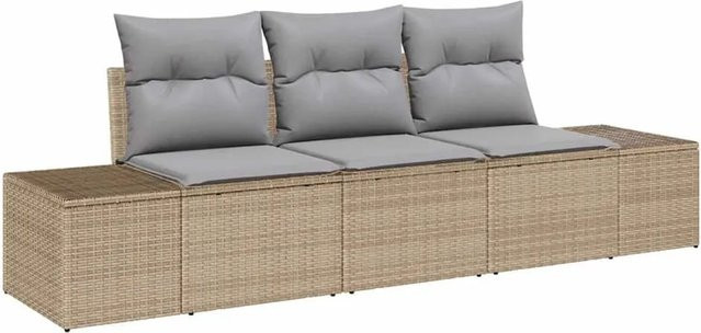 vidaXL 3-teiliges Garten Sofa Set aus Polyrattan mit Kissen in Beige und Grau für Garten, Balkon oder Terrasse - Bild 1