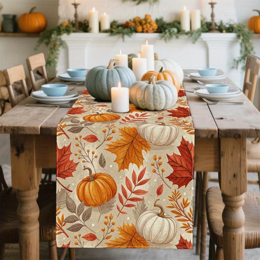 VIKAMA Tischläufer mit Herbst-Kürbisblatt-Design für Küche und Esszimmer - Bild 4