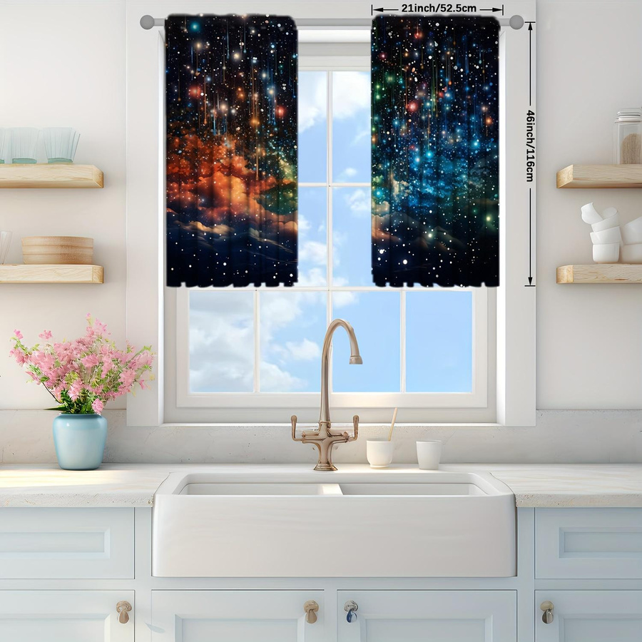 2er-Set bunte Galaxy-Vorhänge von Household supplies MH mit Grafikdruck, semi-transparent, B: 75 cm, H: 165 cm - Bild 4