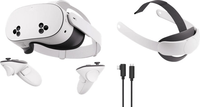 Meta Quest 3S VR-Headset 128GB mit BlueBuilt PC Link-Kabel und Elite Strap in Weiß und Blau - Bild 1