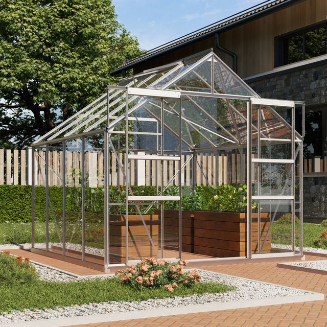 Vitavia Gewächshaus Mars mit 6,7 m² Fläche, silberfarbenes eloxiertes Aluminium und ESG-Glas - Bild 1