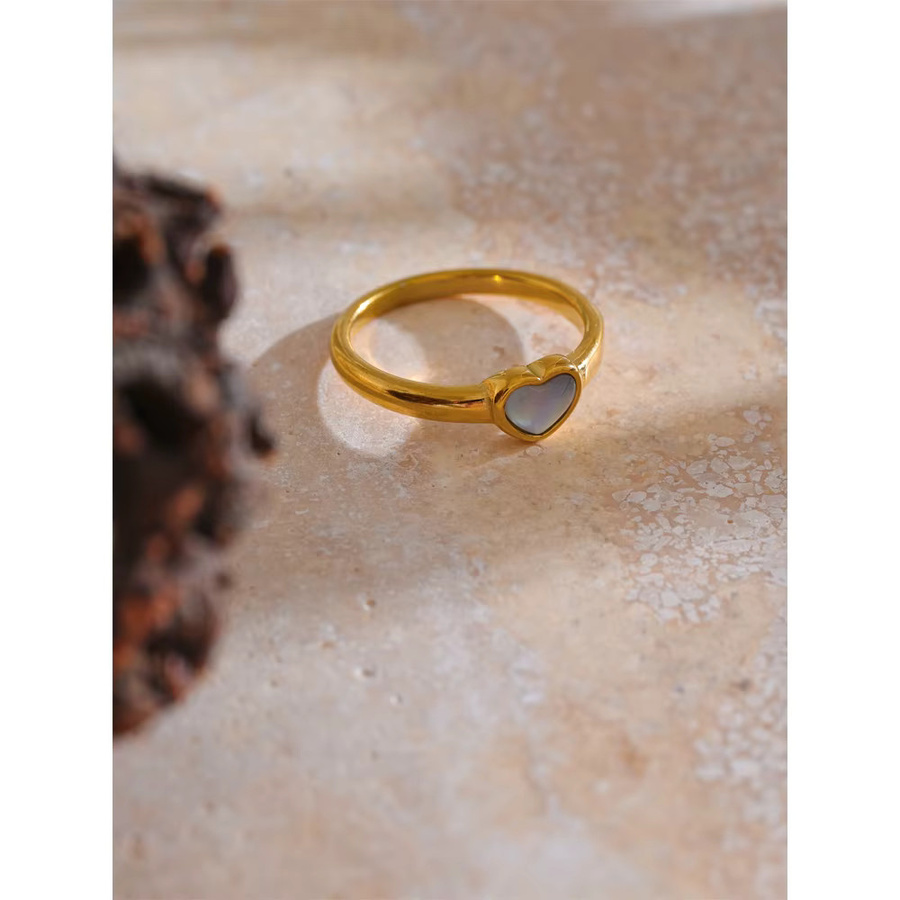 Yhpup Ring, Herz, Shell Stein, 18K Gold Farbe PVD überzogen - Bild 2