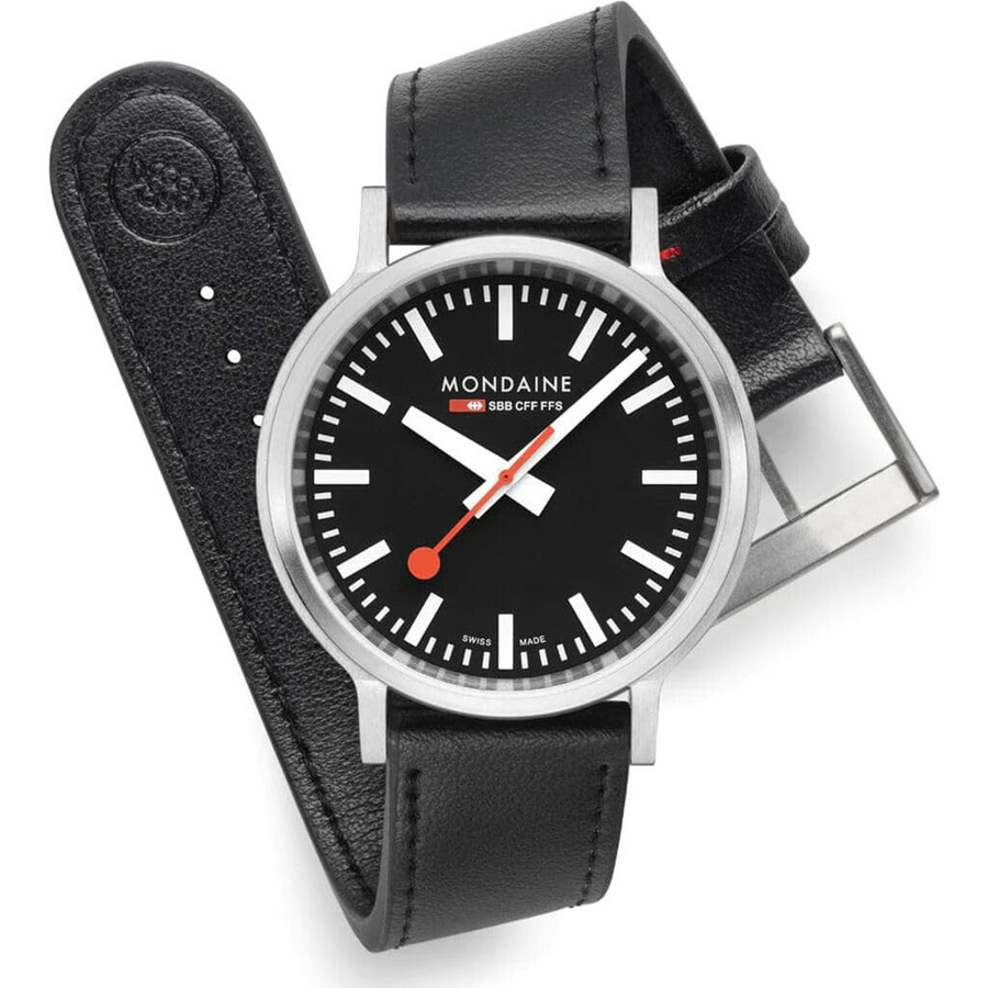 Mondaine Herrenuhr, Quarz, Edelstahl, 41 mm, Leder, Schwarz, 3 ATM - Bild 5