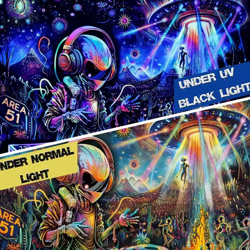 VIKAMA Trippy Alien DJ Wandteppich mit UFO-Motiv in Multicolour, B/H: 60 x 40 cm - Bild 3